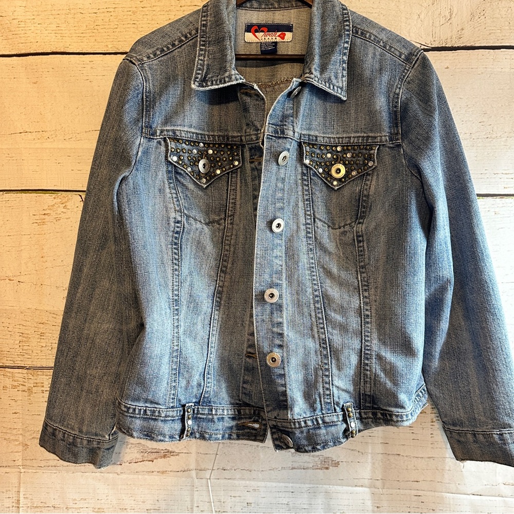 SWAK “Sealed with a Kiss” Denim Stonewashed Jacket with Rhinestone Pockets 1X